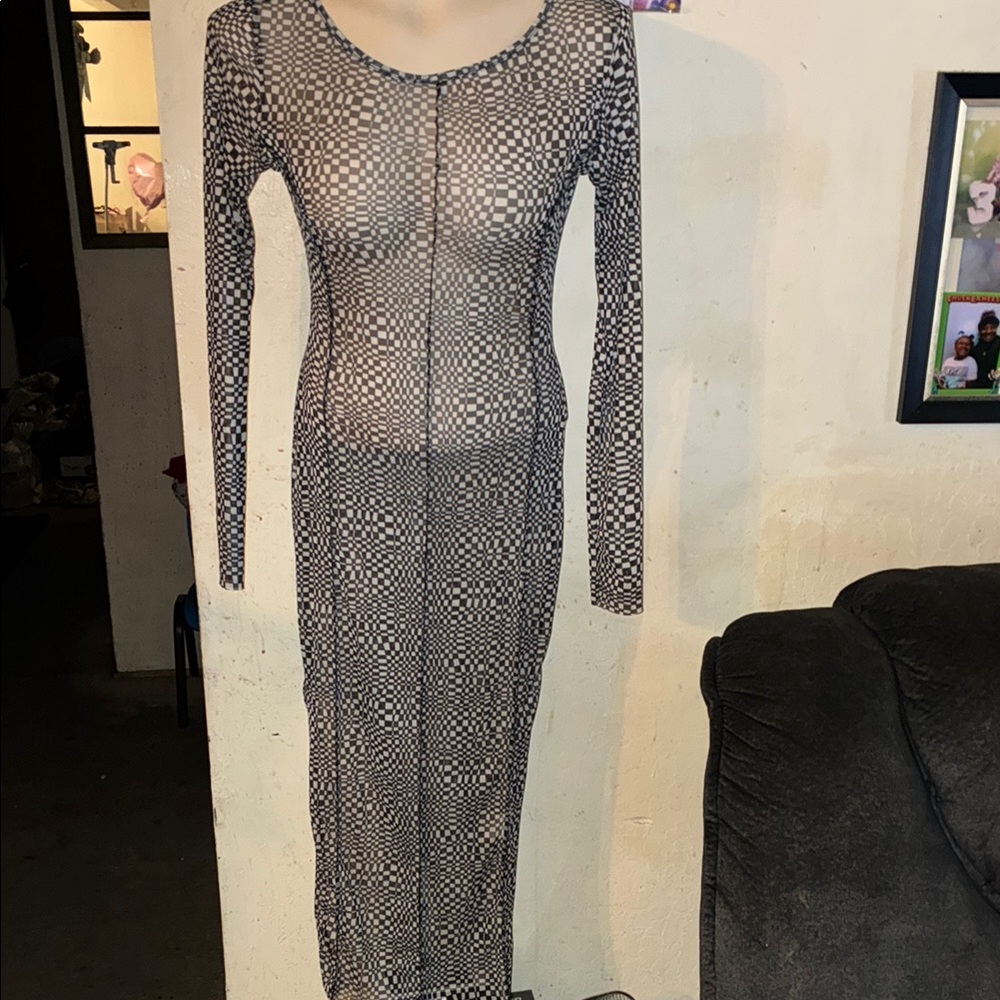 💥Nasty Gal Black Mesh Long Sleeve Dress